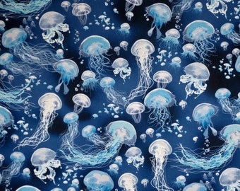 Shades of Blue Jellyfish Print Pure Cotton Fabric from Timeless Treasures--By the Yard