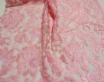 REMNANT--Light Rose Pink Silky Chantilly Lace Fabric--3/8 yard