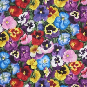 Colorful Packed Pansy Print Pure Cotton Fabric from Elizabeth&#39;s Studio--By the Yard