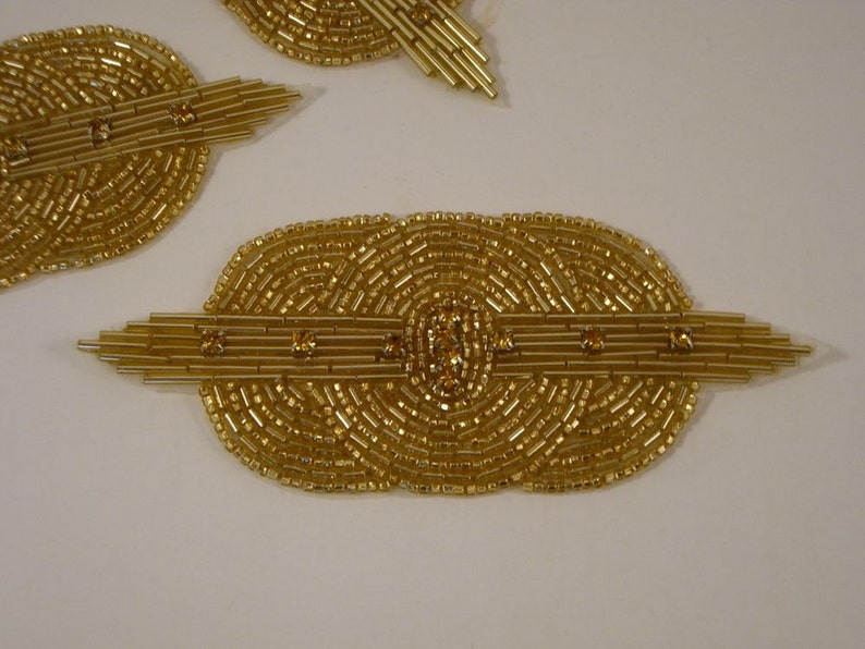 Gold Beaded Deco Design Applique with StonesBy the Piece Etsy