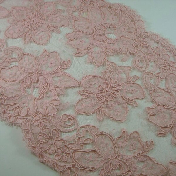 Rose Pink Floral Pattern French Alencon Lace Trim--One Yard