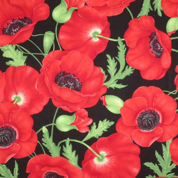 REMNANT--Fabulous Large Red Poppy Print Pure Cotton Fabric from TImeless Treasures--35 INCHES