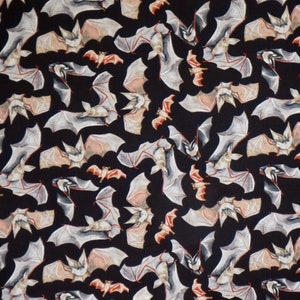 Small Gray and Light Orange Bats on Black Pure Cotton Digital Print Pure Cotton Fabric from Dear Stella-By the Yard