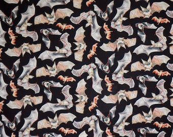 Small Gray and Light Orange Bats on Black Pure Cotton Digital Print Pure Cotton Fabric from Dear Stella-By the Yard