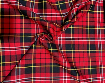 Bright Red and Black With Yellow and White Classic Woven Tartan Plaid Fine Twill Cotton Fabric--By the Yard