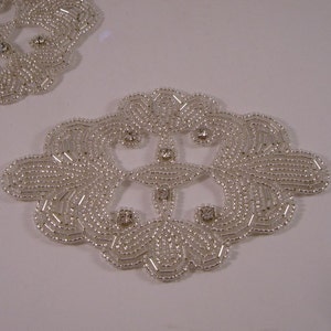 Medallion Silver Beaded and Rhinestone Applique-One Piece