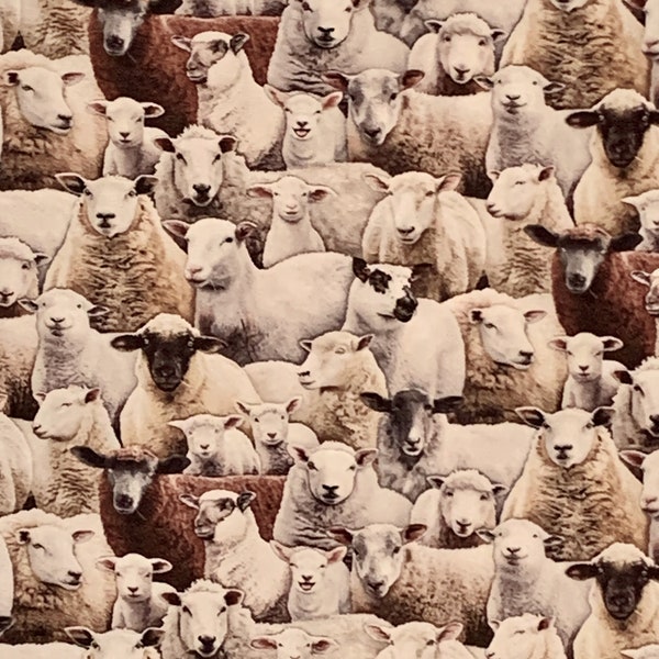 Packed Sheep Mixed Breed Print Pure Cotton Fabric from Elizabeth's Studio--By the Yard