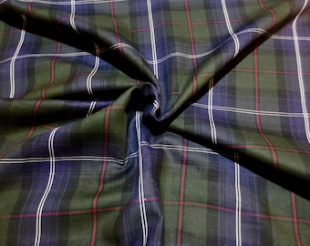 Handsome Dark Olive and Dark Purple Tartan Plaid Fine Twill 100% Cotton Shirting Fabric--By the Yard