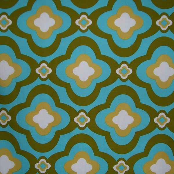 REMNANT--Mod Cotton Print Fabric in Aqua and Avocado--3/4 Yard