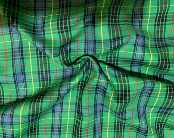 Kelly Green and Blue Woven Tartan Plaid Fine Twill Cotton Fabric--By the Yard
