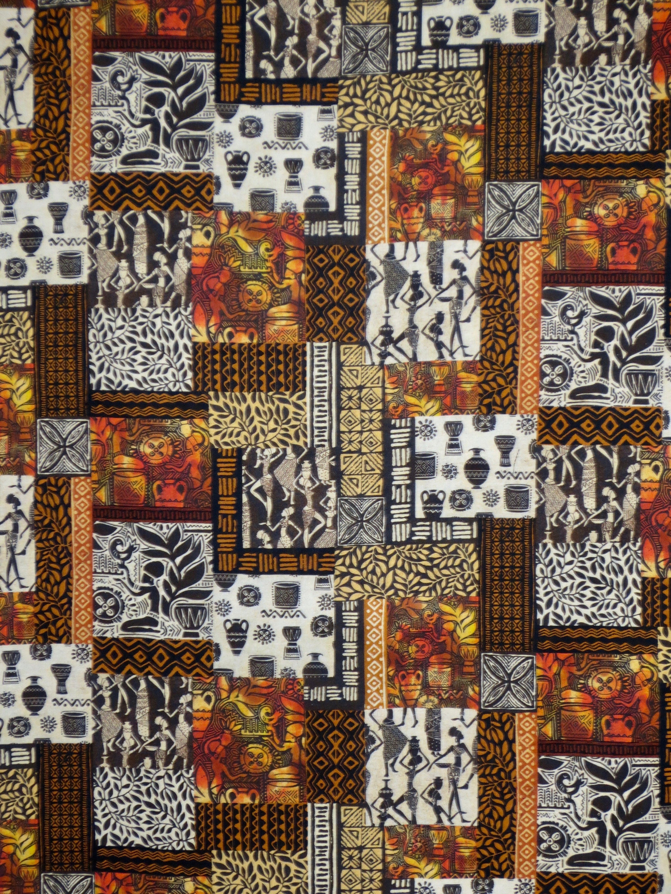 Remnant--stunning Ethnic Patchwork Print in Bronze Pure Cotton Fabric ...