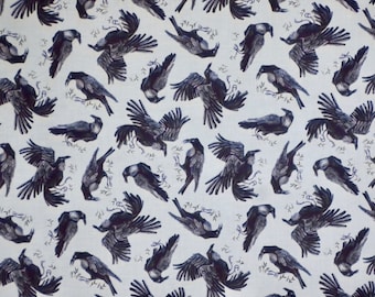 Sophisticated Black/Gray Ravens on Light Blue Digital Print Pure Cotton Fabric from Dear Stella--by the Yard