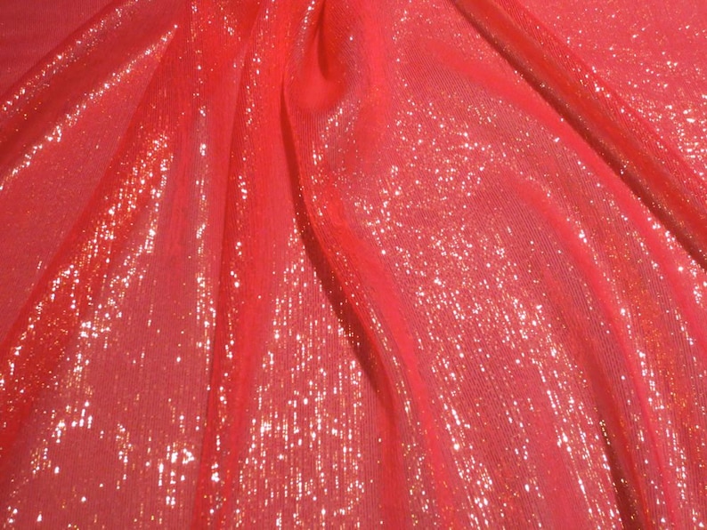 Shocking Melon Pink with Gold Metallic Silk Chiffon Fabric--One Yard