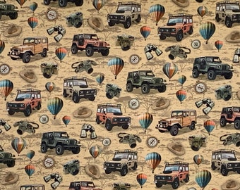 Safari Adventure African Scenic Print with Jeeps Pure Cotton Fabric from Michael MIller--By the Yard