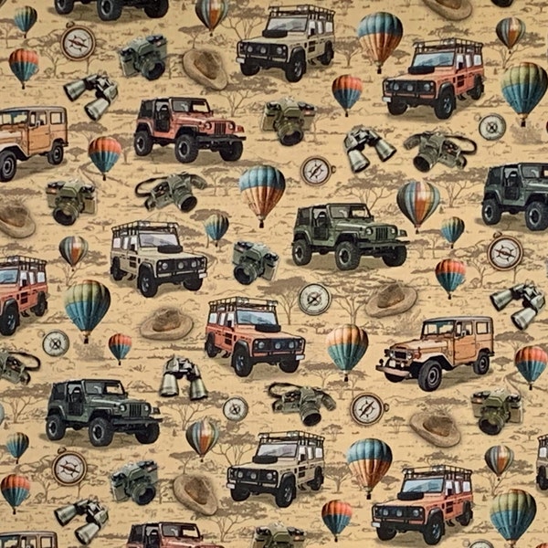 Safari Adventure African Scenic Print with Jeeps Pure Cotton Fabric from Michael MIller--By the Yard