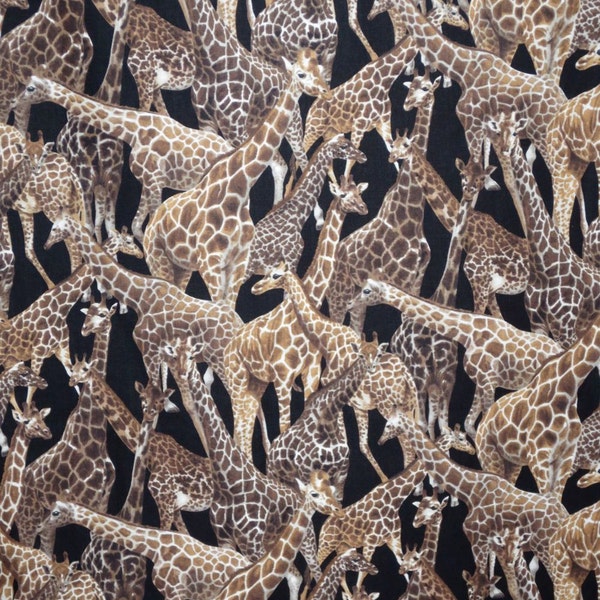 REMNANT--Brown on Black Giraffe Print Pure Cotton Fabric from Fabri-Quilt--1 & 1/8 Yards