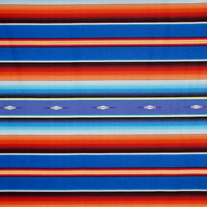 Colorful and Vibrant Royal Blue and Orange Fiesta Serape Stripe II Print Pure Cotton Fabric--By the Yard