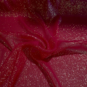 REMNANT--Fuchsia Pink with Gold Metallic Silk Chiffon Fabric--1.5 Yard