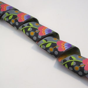 Elegant Gray and Black with Fuchsia Morning Glory Floral Design Jacquard Polyester Ribbon 1.5&quot; Wide--By the Yard
