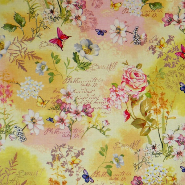 Lovely Shades of Yellow Memoirs Botanical print Pure Cotton Fabric from Michael Miller--By the Yard