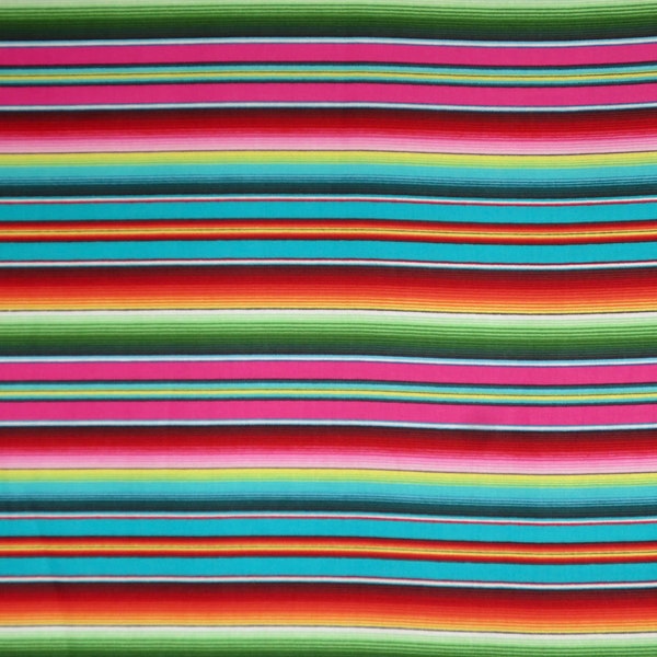 Fiesta Serape Stripe Print in Fuchsia and Turquoise Pure Cotton Fabric from Elizabeth's Studio--By the YARD