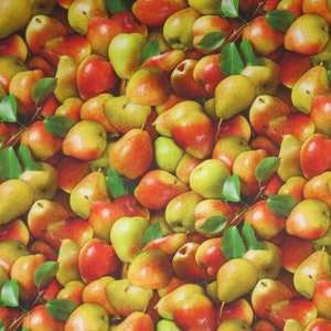 Lovely Yellow and Red Packed Pears Print Pure Cotton Fabric from Elizabeth&#39;s Studio--By the Yard