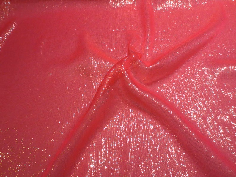 Shocking Melon Pink with Gold Metallic Silk Chiffon Fabric--One Yard
