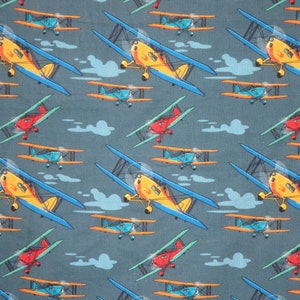 Vintage Airplane Print on Teal Blue Print Pure Cotton Fabric--By the Yard