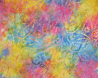 REMNANT--Charming Rainbow Hippie Paisley Batik Print Pure Cotton Fabric from Timeless Treasures--5/8 Yard