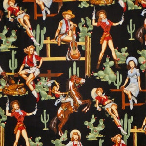 Sexy Cowgirls on Black From the Hip Print Pure Cotton Fabric from Alexander Henry--By the Yard
