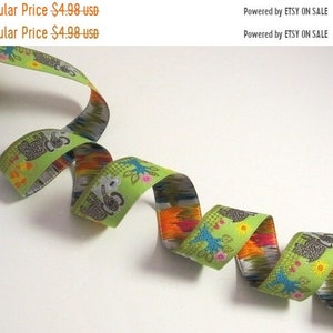 Adorable Green with Gray Mama and Baby Elephant Design Polyester Jacquard Ribbon 7/8&quot; Wide-=-By the Yard