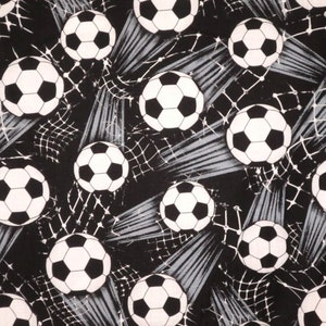 Black and White Allover Soccer Print Pure Cotton Fabric--By the Yard