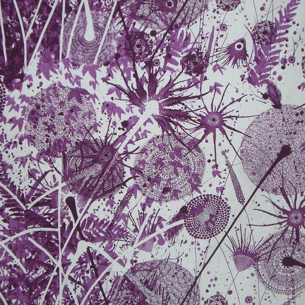 REMNANT--Purple and White Wild Rye by Dan Bennett Print Pure Cotton Fabric--3/8 Yard