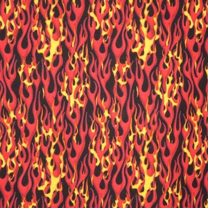 Red Black and Yellow Under Fire Biker Flames Print Fabric from Elizabeth&#39;s Studio--By the Yard