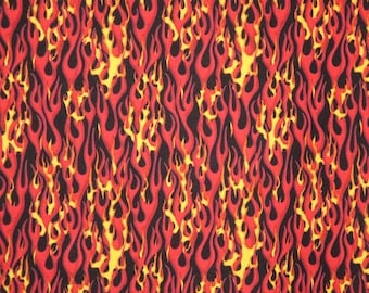 Red Black and Yellow Under Fire Biker Flames Print Fabric from Elizabeth's Studio--By the Yard