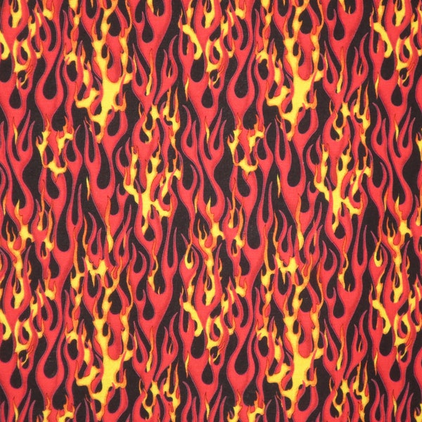 Red Black and Yellow Under Fire Biker Flames Print Fabric from Elizabeth's Studio--By the Yard