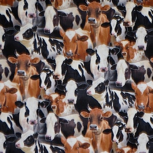Packed  Cows of all Kinds Print Pure Cotton Fabric from Elizabeths Studio--By the Yard