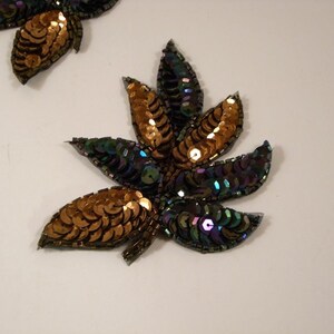 Bronze with Dark Blue Iris Leaf Design Sequin Applique --BY THE Piece