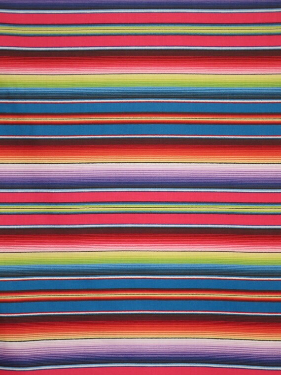 Fiesta Serape Stripe Print in Blue and Red Pure Cotton Fabric By the yard
