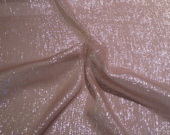 REMNANT--Nude Beige with Silver Metallic Silk Chiffon Fabric-ONE YARD
