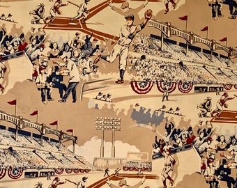 Nostalgic Great American Pastime Scenes Baseball Print Pure Cotton Fabric from Alexander Henry--By the Yard