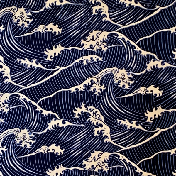 Fabulous Indigo Blue and Ivory The Great Wave Print Pure Cotton Fabric from Alexander Henry--By the Yard