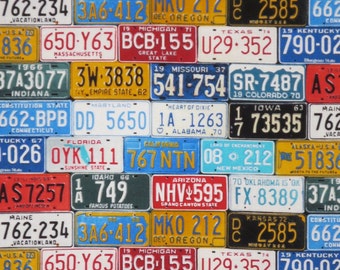 Colorful License Tag Print Pure Cotton Fabric from Timeless Treasures--By the Yard