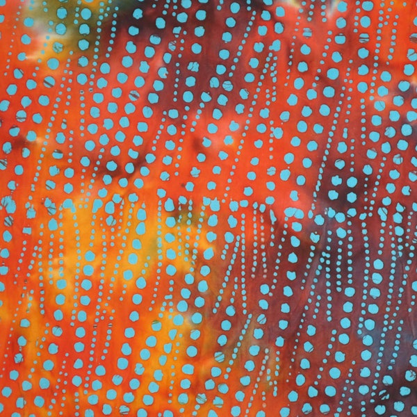 SPECIAL--Bright Orange and Blue with Turquoise Raindrop Print Pure Cotton Batik Fabric--By the Yard