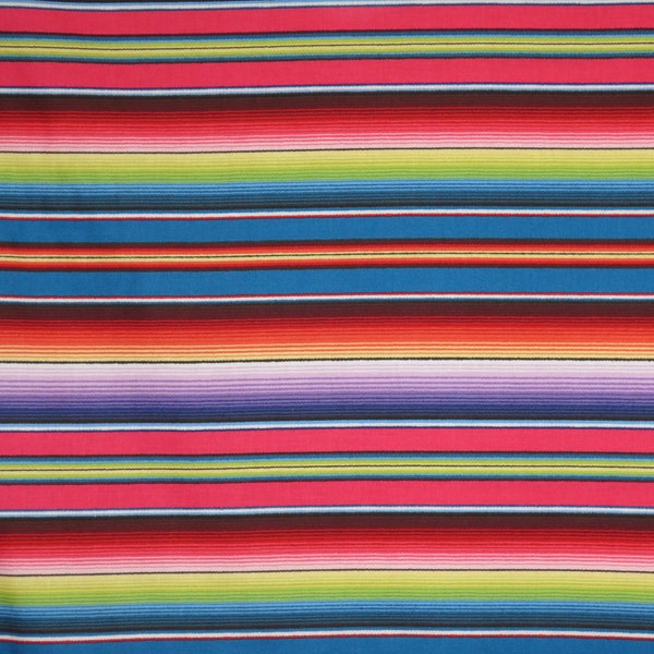 Fiesta Serape Stripe Print in Blue and Red Pure Cotton Fabric--By the yard