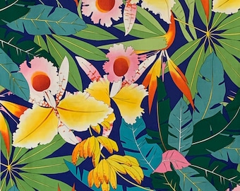 Brilliant Exotic Large At the Copa Orchid Tropical Floral Print Pure Cotton Fabric from Alexander Henry--By the Yard