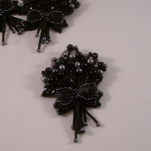 Black Beaded Bouquet Design Pin/Applique--One Piece