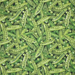 Packed Realistic Green Peapods and Peas Print Pure Cotton Fabric from Paintbrush Studios--By the Yard
