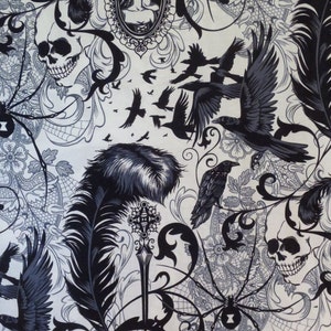 Black on Off White Spooky After Dark Print Pure Cotton Fabric from Alexander Henry--By the Yard