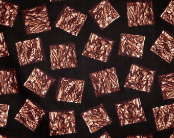 Realistic Chocolate Brownies on Black Print Pure Cotton Fabric from Timeless Treasures--By the Yard